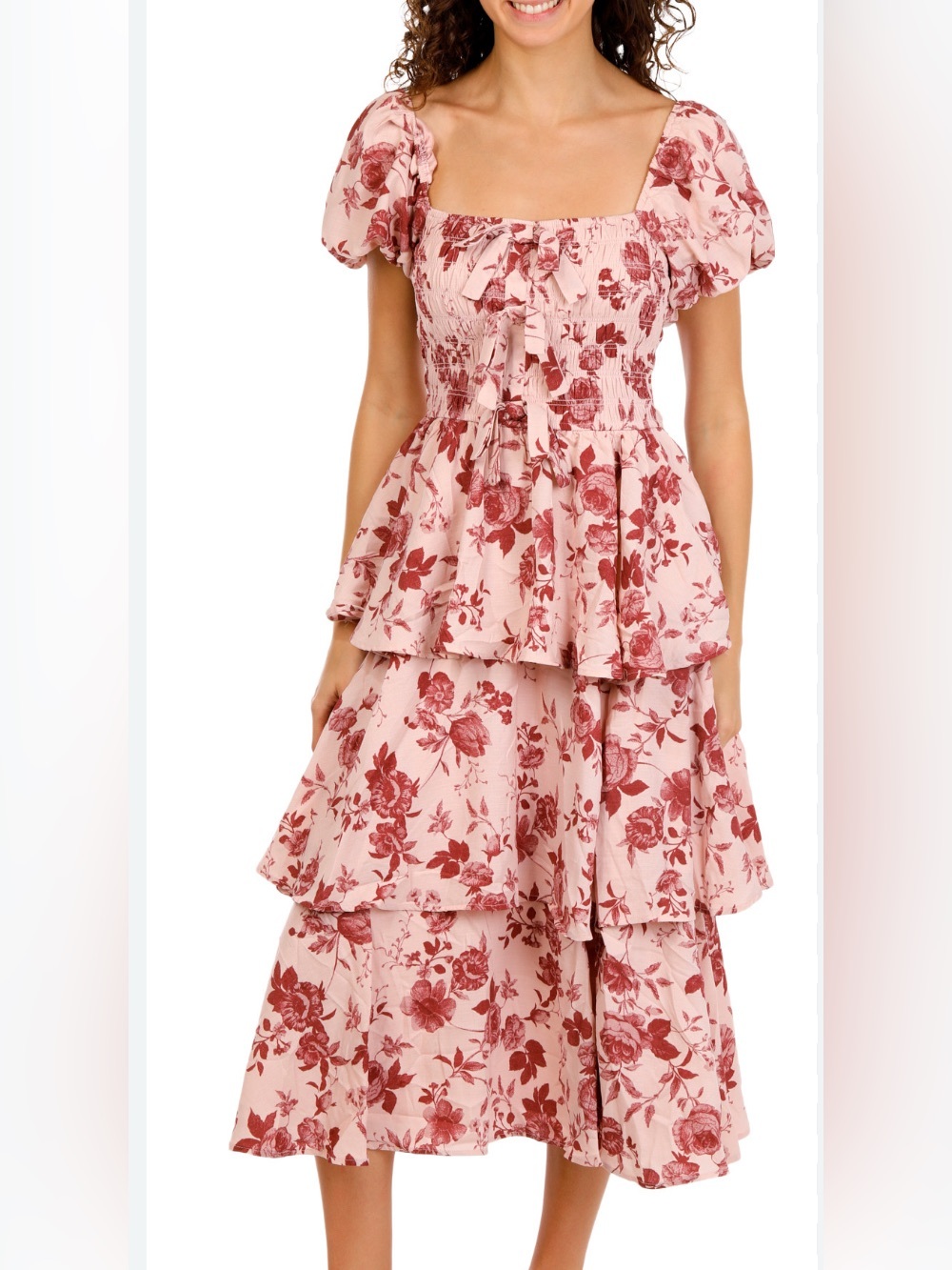 Trixxi Dusty Pink Tiered Layered Medium Maxi Dress. 3573